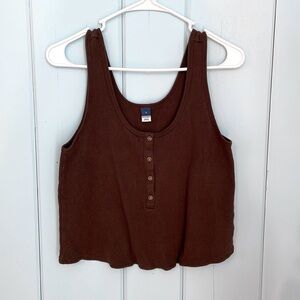 Old Navy Brown Waffle Tank Top with Buttons Women's Size Small